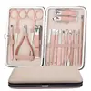 Set de Cortauñas Antisalpicaduras Color Oro Rosa de 18 Piezas Caja de PU Rosa Metalizada Herramientas de Manicura de Acero Inoxidable