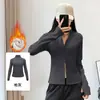 Chamarra de Yoga con Forro de Polar Cuello Alto Cremallera Caliente Ropa de Fitness Otoño Invierno Adelgazante Manga Larga Chamarra Deportiva para Correr Top para Mujer