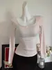 5192 # Camiseta de Encaje Cuadrado de Manga Larga Dulce y Picante para Mujer Aspecto Adelgazante con Copas Camiseta Básica Cepillada de Cachemira