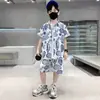 Trajes de Manga Corta para Niños de Primavera y Verano, Ropa de Verano Moderna Fresca y Guapa para Niños, Ropa para Niños, Camisas de Seda Helada, Conjunto de Dos Piezas