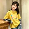 Camiseta Feminina, Estilo Novo Primavera/Outono 2026, Blusa da Moda, Camiseta Básica de Algodão Puro para Bebê Menina, Manga Longa de Outono, Falsa Peça Dupla