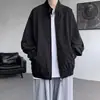 Chamarra tipo coach negra de trabajo para hombre, estilo corto de otoño, cuello alto, chamarra oversized, ajuste limpio americano, hombro normal, chamarra de béisbol
