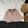 Roupa de Bebê Camiseta Henley Listrada Multicor Manga Longa Estilo Coreano Infantil Color Block Gola Redonda Versátil Camada Base