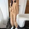 Estilo Coreano Suave 100% Lã Outono/Inverno Nova Chegada Feminino Gola V Tricô Trançado Suéter Peça Externa Preguiçoso Conjunto Solto