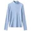 Capa base de cachemira para otoño e invierno para mujer, cuello medio, color liso, suéter de punto ajustado, engrosado, top tipo jersey a rayas simple 6993