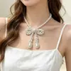 Collar y Pendientes Vintage de Lazo Grueso con Perlas Estilo Francés, Lujo Ligero, Elegante, Moda de Alta Gama, Joyería Estilo Socialité para Mujeres