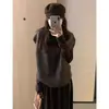 Chaleco de Punto sin Mangas de Cuello Alto Color Café Estilo Japonés para Mujer, Ropa de Abrigo Moderna y Elegante para Otoño e Invierno, Top Chaleco para Vestir por Capas