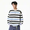 Suéter de Punto Texturizado a Bloques de Color Rayado Estilo Retro Americano para Hombre, Otoño Estilo Perezoso Sensación Holgada Suéter de Punto de Cuello Redondo para Parejas