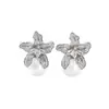 Pendientes de Flor de Lirio con Diamantes Completos y Perlas de Nuevo Estilo, Pendientes de Moda Elegantes y Modernos, Pendientes de Lujo Ligero y de Alta Gama al por Mayor
