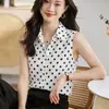 Comercio Exterior Ropa de Mujer Toma Real Elegante Verano Negro y Blanco Lunares Sin Mangas Chaleco Camisa Chifón Camiseta Interior para Mujer