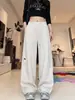 Calça pantalona com bordado de coração para mulheres, novo estilo primavera e outono, calça cargo casual fluida, relaxada e versátil, adequada para pessoas baixinhas, calça esportiva
