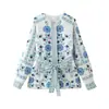 Moda Transfronteriza Europea y Americana 2024 Chaqueta Cálida de Botón Sencillo para Mujer Chaqueta Acolchada de Algodón con Estampado y Cordones en la Cintura