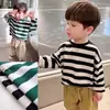 Outono 2023 Nova Camiseta Básica de Manga Comprida para Meninos e Meninas Moda Coreana Infantil Listrada Gola Redonda Solta Suéter Listrado
