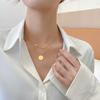 Collar de Acero de Titanio para Mujer, Estilo Coreano y Japonés, Nuevo Collar Simple de Cruz con Colgante Redondo de Doble Capa, Joyería Cadena Clavícula