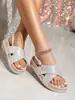 Pantuflas Slip-On para Interiores y Exteriores, Zapatos Planos con Hebilla Cruzada, Zapatos Casuales Versátiles Planos de Doble Capa Color Blanco Marfil