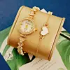 Moda Popular de Tendencia Transfronteriza Acero Aleado con Strass Correa de Acero Pulido Pulsera de Disco Pequeño Espejo Cuarzo Reloj para Mujer Venta al por Mayor