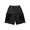Shorts Jeans Patchwork de Veludo Coteleê Estilo Retrô Americano Nanxia Streetwear Versátil Roupa de Trabalho Shorts de Perna Larga Comprimento do Joelho