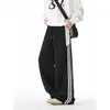 Nuevos pantalones de chándal grises a rayas para hombre, primavera y otoño, estilo callejero americano, pantalones deportivos holgados, pantalones casuales rectos holgados de moda