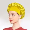 Faixa de cetim elástica alta de aba larga nova transfronteiriça touca de dormir touca de quimioterapia feminina chapéu para cuidados com o cabelo cor sólida vendas diretas de fábrica