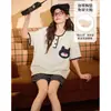 Pijama Acolchado de Estilo Nuevo para Niñas, Estilo de Dibujos Animados de Verano, Se Puede Usar Afuera, Mangas Cortas y Shorts, Ropa para el Hogar, Conjunto Dulce y Lindo de Corte Holgado