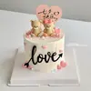 Decoración de Pastel para el Día de San Valentín Chino 2025 Adornos de Osos en Pareja Tarjeta de Corazón de Amor Acrílica Enchufe