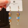 Brincos de Vidro com Zircônia e Agulha de Prata Vintage Estilo Palácio Modernos Elegantes Botões Personalidade Tendência Brincos Versáteis para Mulheres