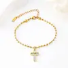 Nova Pulseira de Corrente com Contas Cruzadas de Semente de Mostarda de Aço Inoxidável Transfronteiriça, Pulseira de Cruz de Metal Minimalista Moderna e Única