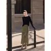 Falda Trendy de Verano para Mujer 2026 Negra Falda de Nuevo Estilo Bodycon Falda de Longitud Media Transmisión en Vivo Distribución