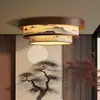 Lámpara de Techo Redonda Multicapa con Estética de Canción con Forma de Pastel Lámpara de Techo con Pintura de Paisaje de Hoja de Bambú Luz Principal para Dormitorio Comedor