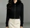 Suéter Cardigan con Cuello de Piel y Cierre para Mujer, Nuevo Estilo de Invierno, Elegante Suéter Corto de Punto Ajustado con Pinza de Corbata