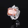 Joias Huabi Base de Cobre Banhado a Ouro Diamante de Alto Carbono Flor de Gelo Diamante Quadrado Inlay de Cobre Temperamento Luxo Leve Anel Quadrado Feminino 10*14