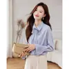 Esencial para el trayecto diario: Camisa Azul para Mujer, Versátil para el Lugar de Trabajo, Corbata de Moño Desmontable, Camisa de Nuevo Estilo para Principios de Primavera
