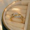 Anillo de cadena cubana antigua pequeña, estilo retro francés vintage, popular en Internet, con forma de nariz de cerdo y diamantes para mujer.