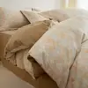 Conjunto de Roupa de Cama de Flanela de Algodão Lavado com Estampa Fresca Quatro Peças Lençol Capa de Edredom Fronha Fronha Conjunto de Três Peças para Cama de Solteiro de Dormitório Estudantil