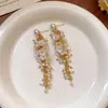 Pendientes Colgantes de Flor de Diamante Incrustado con Aguja de Plata y Borla, Pendientes de Moda, Dulces y Versátiles, Lujo Accesible y Pendientes de Gama Alta para Mujer
