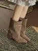 Versión de piel~Nuevas botas de caña media para otoño e invierno, punta fina, con plataforma interior, ajuste holgado, elegantes y versátiles para mujer