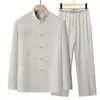 Roupa masculina estilo chinês tradicional para homens de meia-idade e idosos, novo terno de primavera e outono estilo chinês, conjunto de manga comprida de verão para avôs, adequado para idades 60-70