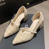 Zapatos de Salón Rojos de Punta Fina Estilo Chanel Zapatos de Noche de Hada Europeos para Mujer Nuevos Tacones Altos Franceses 2025 Suaves