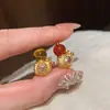 Novo Estilo Chinês Artesanato Antigo Ouro de Areia Estilo Nacional Pingente de Abóbora de Ágata Vermelha Colar da Sorte com Olho de Tigre Cravejado com Diamantes