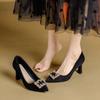 Zapatos de Tacón Alto Cómodos de Estilo Francés para Mujer con Tacones Gruesos de Pedrería, Zapatos de Trabajo Nuevos Versátiles de Etiqueta Profesional para Oficina 2025