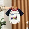 Ropa Nueva de Verano para Niños y Niñas, Camisetas de Manga Corta Bloque de Color 100% Algodón Estilo Coreano, Estampados de Dibujos Animados para Niños, Camisetas Versátiles Casuales de Verano de Moda
