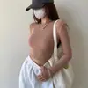Camiseta Básica Curta de Gola Redonda para Mulheres, Estilo Outono e Inverno, Cropped Sexy e Justo, Adequado para Meninas Jovens, Camiseta de Manga Longa