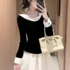 Estilo Socialité Suave y Elegante de Otoño e Invierno con un Ambiente Rico y Lujoso, Encanto de Diosa, Top Ceñido a la Cintura de Terciopelo y Satén Inspirado en Chanel