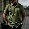 Camisa Masculina de Manga Curta Retro Europeia e Americana Moda Cruzada Camisa Jacquard Camisa de Manga Curta de Verão Casual Europeia e Americana Vazada
