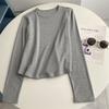 Camiseta Básica de Mousse con Cuello Redondo y Mangas Largas de Otoño para Mujer, Efecto Adelgazante, Estilo Corto, Ropa Interior Sencilla, Tops de Primavera y Otoño para Mujer