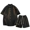 Traje Casual Estilo Old Money para Homens, Estilo Fino de Verão, Camisa de Seda Gelada Relaxada e Preguiçosa, Shorts de Manga Curta, Conjunto Completo