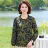 Blusa Estampada de Cuello Redondo Nueva Otoño 2026 Moda para Mamá Camiseta de Manga Larga Holgada Adelgazante Camisa Fina para Mujer