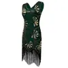 Vestido Sin Mangas Escote en V Nuevo Retro Transfronterizo 2025 Falda de Lentejuelas y Flecos Estilo Gatsby Vestido de Gala para Cena
