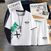 Traje de camiseta de manga corta tipo waffle transpirable de verano para jóvenes, estilo coreano casual de moda para estudiantes guapos, conjunto de dos piezas para hombre