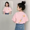 Camiseta de Verano para Niños de Algodón Puro de Manga Corta 2026 Nuevo Estampado de Letras de Dibujos Animados Top Elegante para Niñas y Bebés